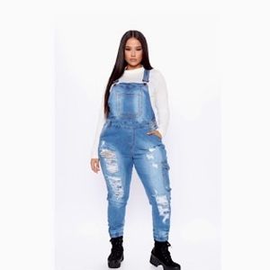 New! Pull Yourself Together Cargo Denim Overalls